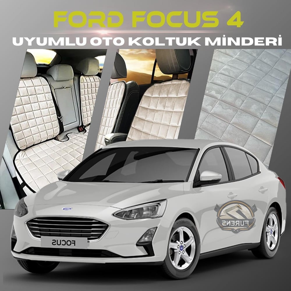 Ford Focus 4 Bej Renk Tay Tüyü Cepli & Terletmez Sırtlı Oto Koltuk Minder Seti - Koltuk Koruma Kılıfı (ÖN & ARKA TAM SET)
