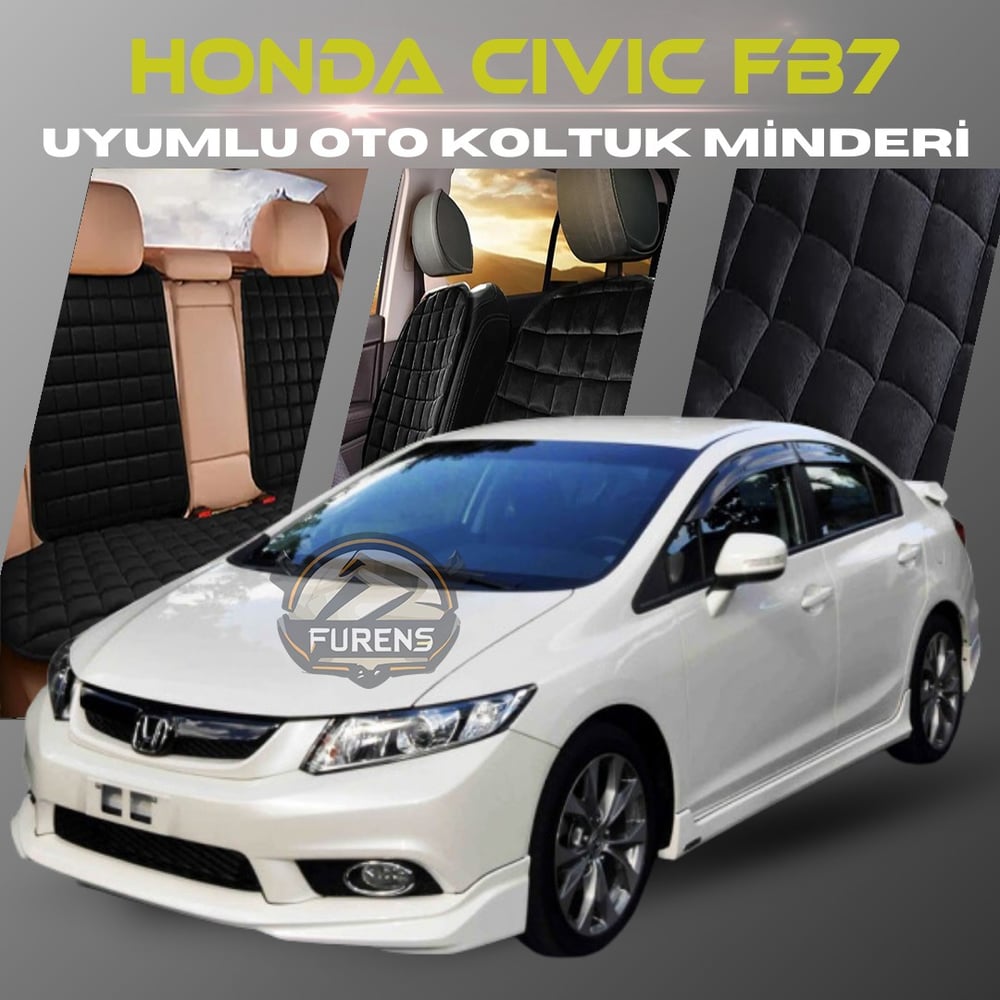 Honda Civic FB7 Siyah Renk Tay Tüyü Cepli & Terletmez Sırtlı Oto Koltuk Minder Seti - Koltuk Koruma Kılıfı (ÖN & ARKA TAM SET)