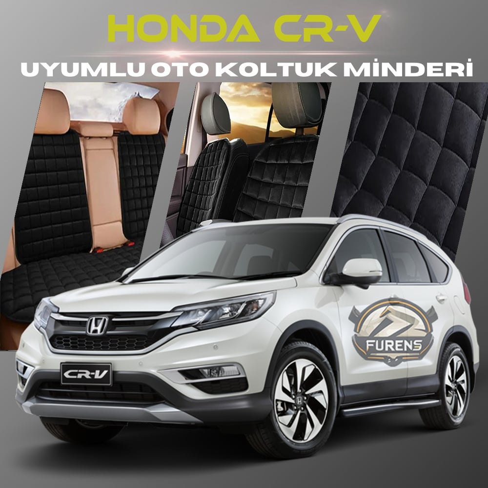 Honda Cr-V Siyah Renk Tay Tüyü Cepli & Terletmez Sırtlı Oto Koltuk Minder Seti - Koltuk Koruma Kılıfı (ÖN & ARKA TAM SET)