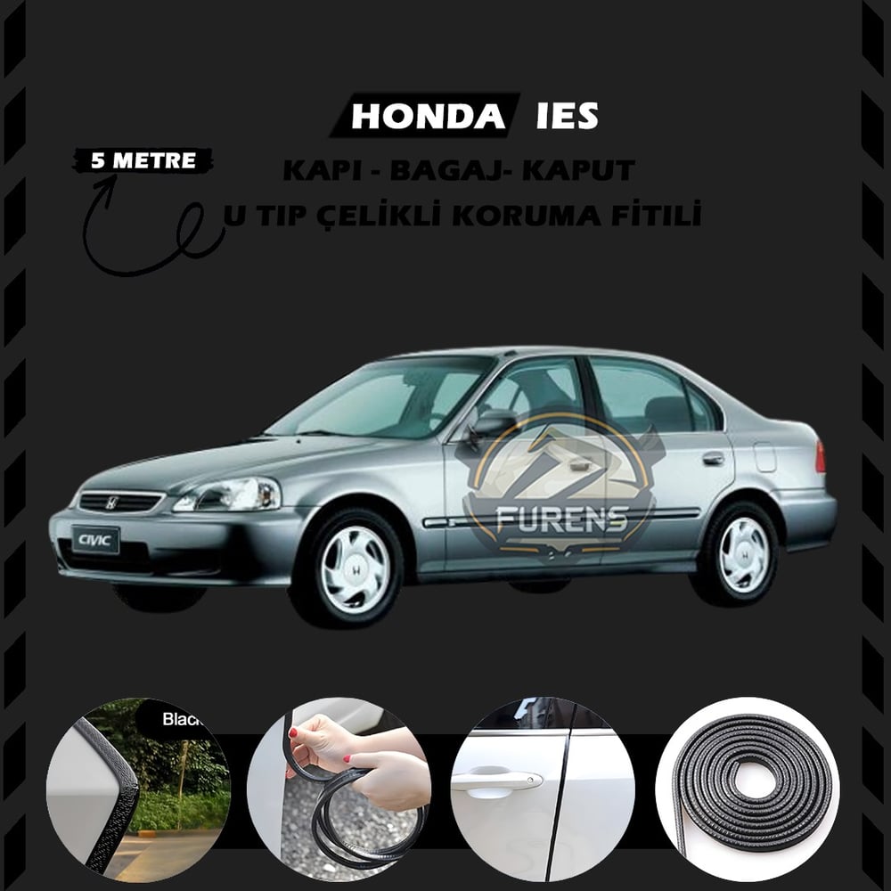 Honda İes Parlak Oto Araç Kapı Koruma Fitili 5metre Parlak Siyah Renk