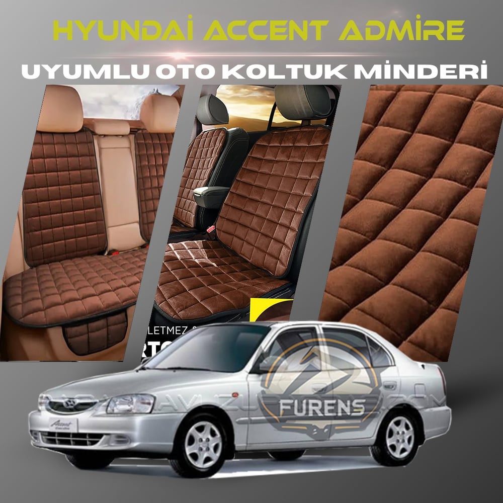 Hyunda Accent Admire Kahverengi Renk Tay Tüyü Cepli & Terletmez Sırtlı Oto Koltuk Minder Seti - Koltuk Koruma Kılıfı (ÖN & ARKA TAM SET)