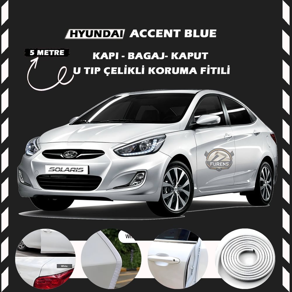 Hyunda Accent Blue Oto Araç Kapı Koruma Fitili 5metre Parlak Beyaz Renk