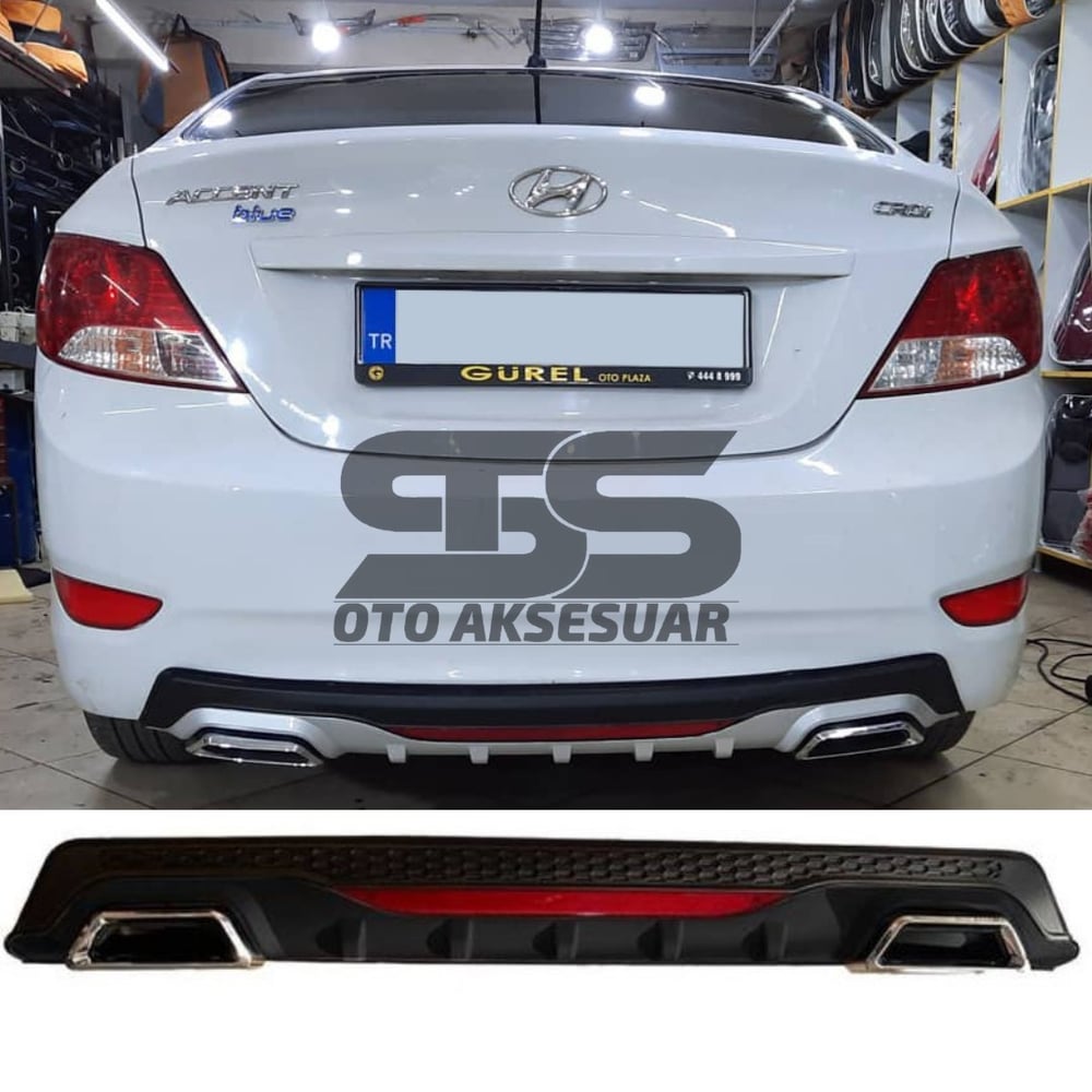 Hyundai Accent Blue Difüzör Arka Tampon Eki 2 Egzoz Çıkışlı Siyah Reflektörlü