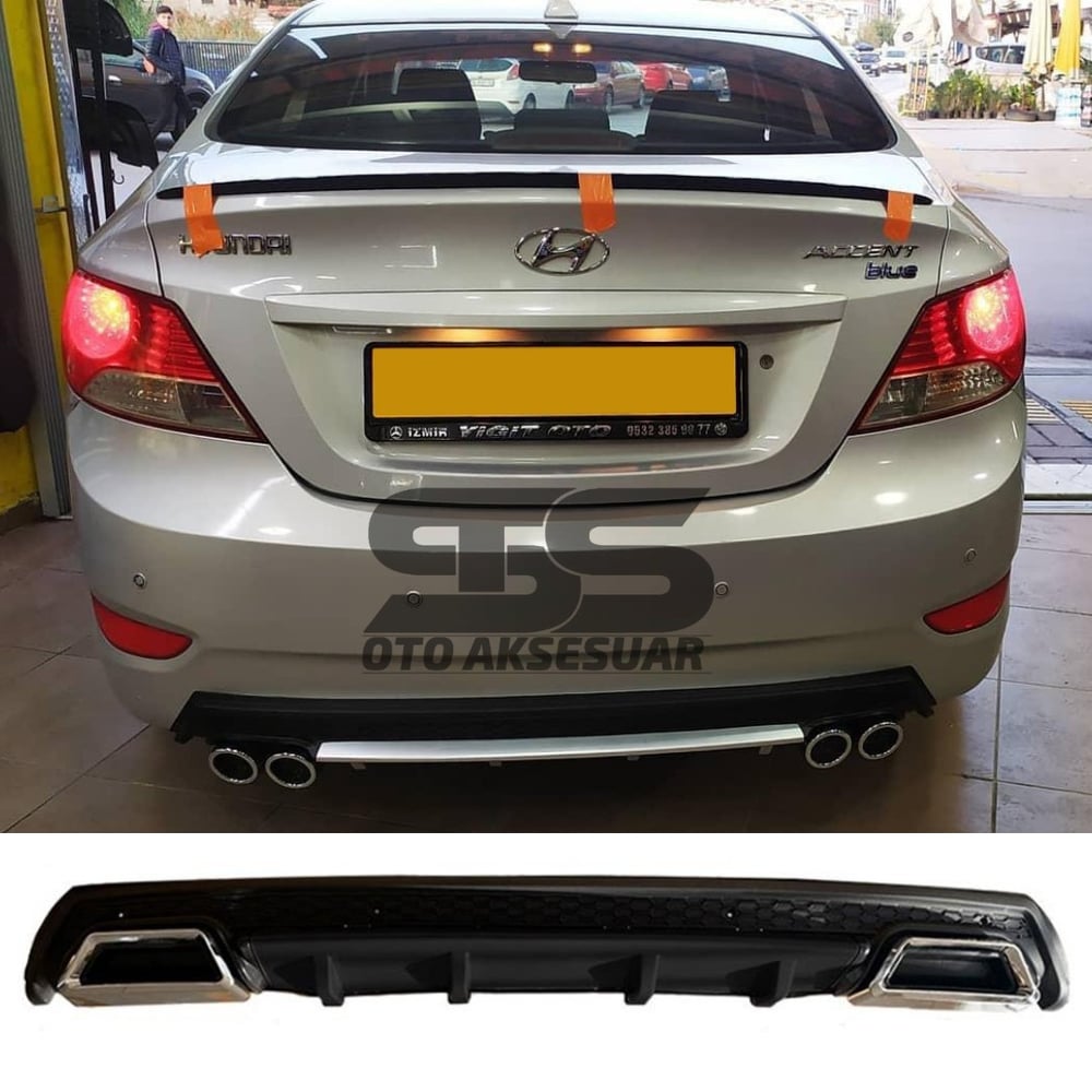 Hyundai Accent Blue Difüzör Arka Tampon Eki 2 Egzoz Çıkışlı Siyah Lüx Tip