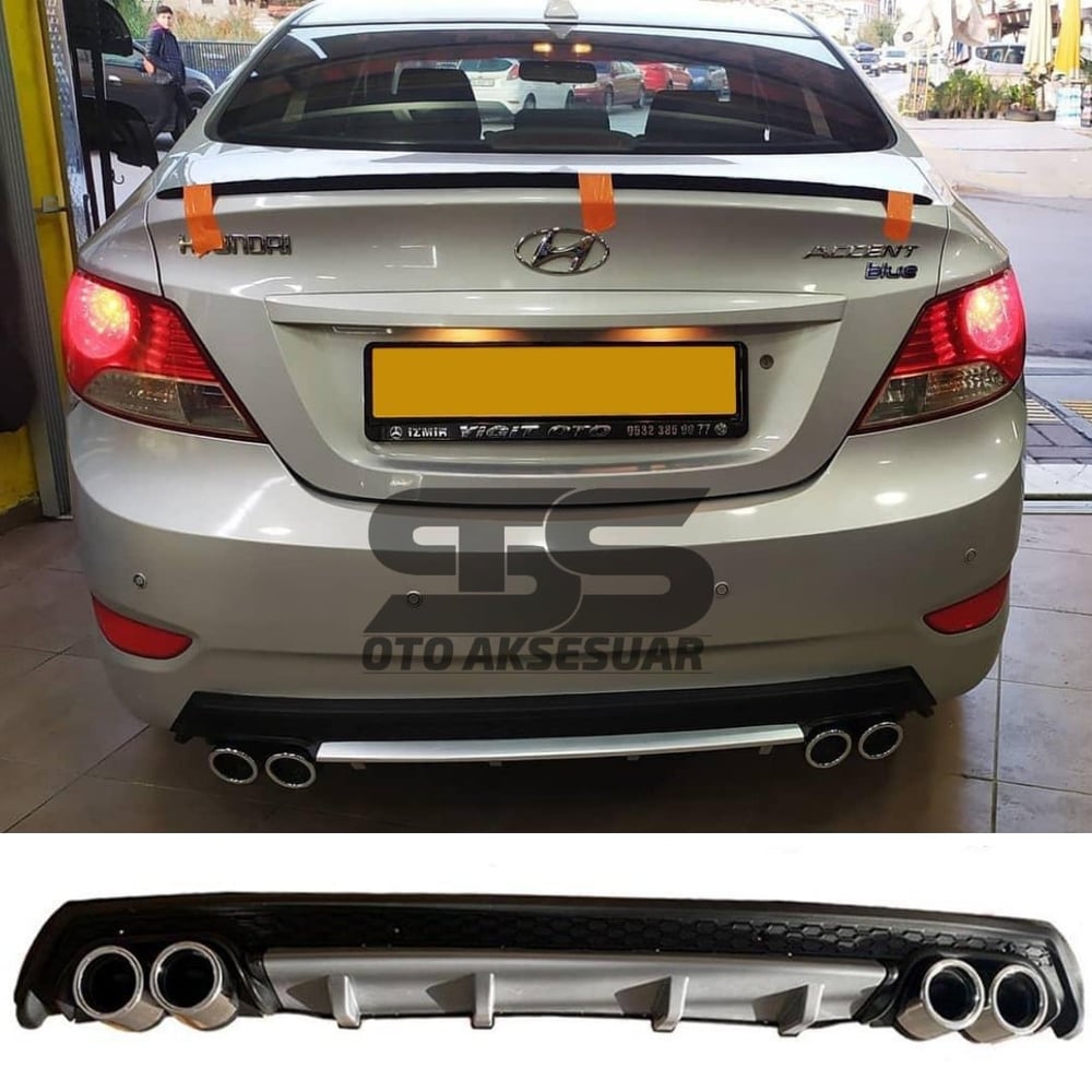 Hyundai Accent Blue Difüzör Arka Tampon Eki 4 Egzoz Çıkışlı Gri Lüx Tip