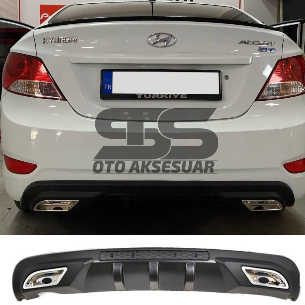 Hyundai Accent Blue Difüzör Arka Tampon Eki 2 Egzoz Çıkışlı Siyah