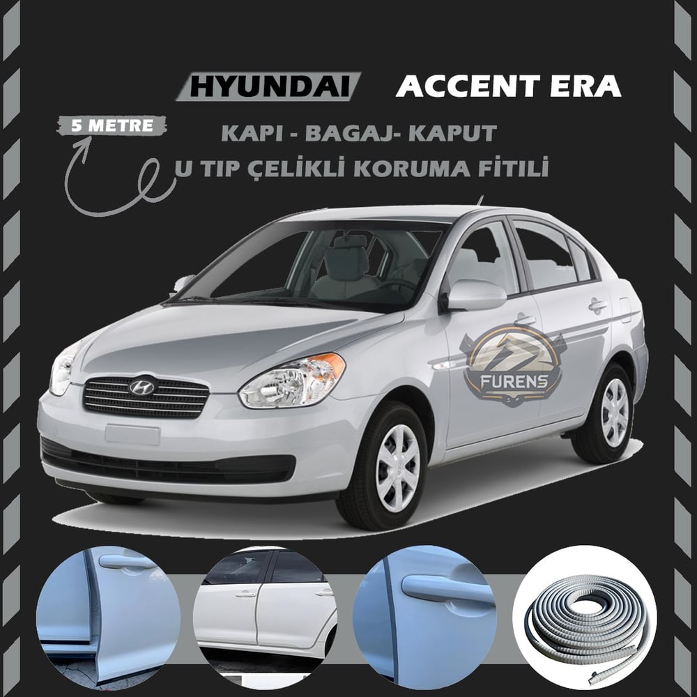 Hyundai Accent Era Oto Araç Kapı Koruma Fitili 5metre Parlak Gri Renk