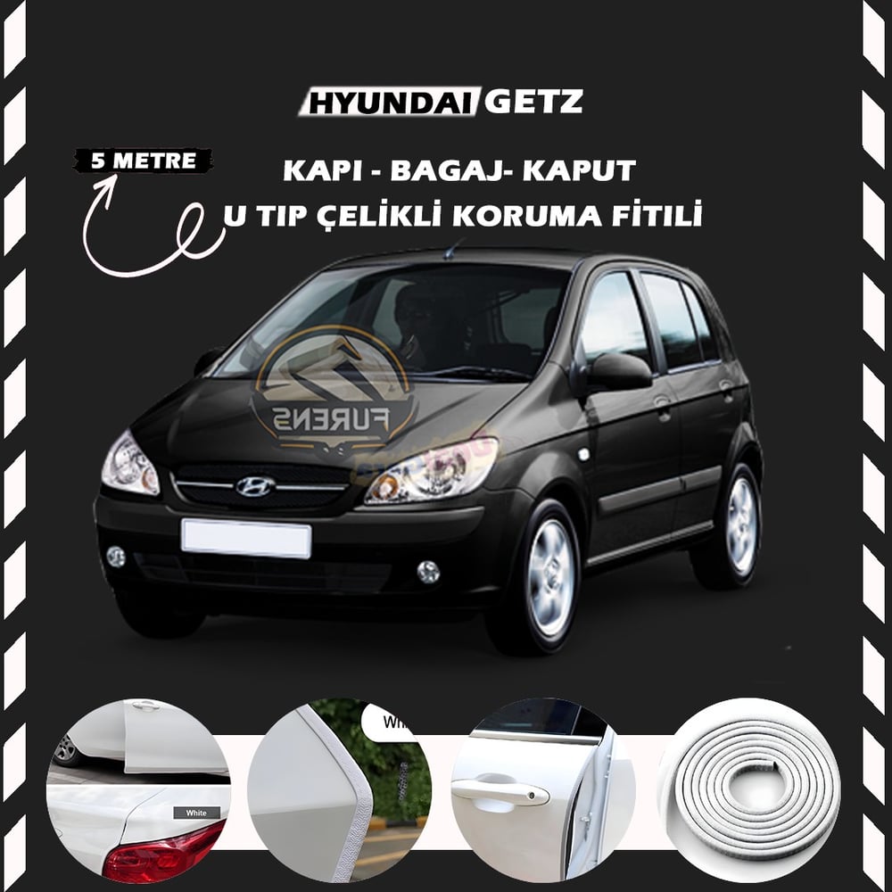 Hyundai Getz Oto Araç Kapı Koruma Fitili 5metre Parlak Beyaz Renk