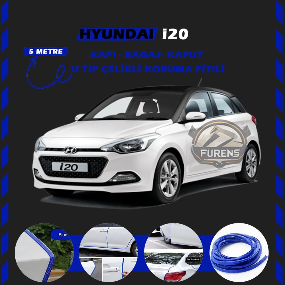 Hyundai İ20 Oto Araç Kapı Koruma Fitili 5metre Parlak Mavi Renk