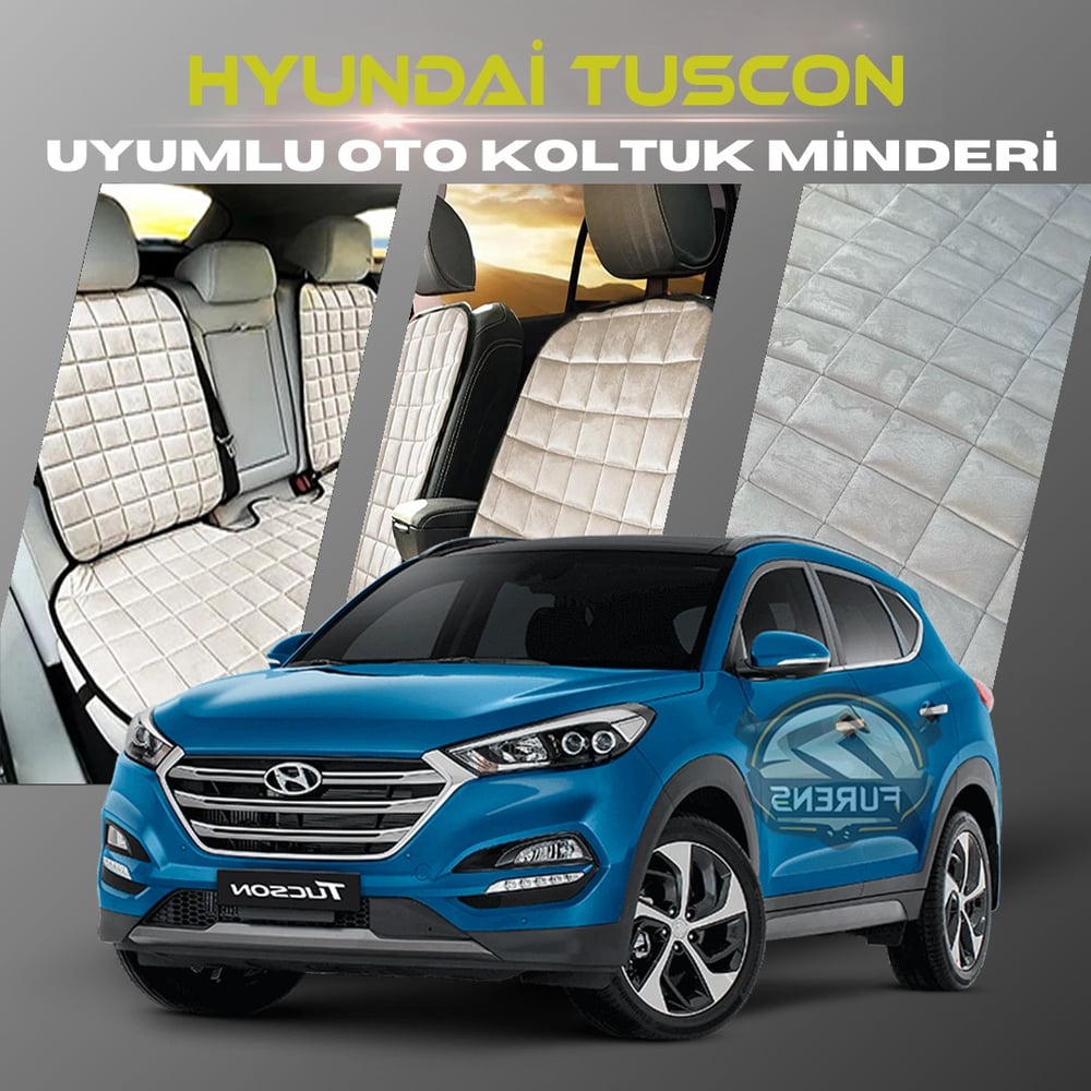 Hyundai Tuscon Bej Renk Tay Tüyü Cepli & Terletmez Sırtlı Oto Koltuk Minder Seti - Koltuk Koruma Kılıfı (ÖN & ARKA TAM SET)