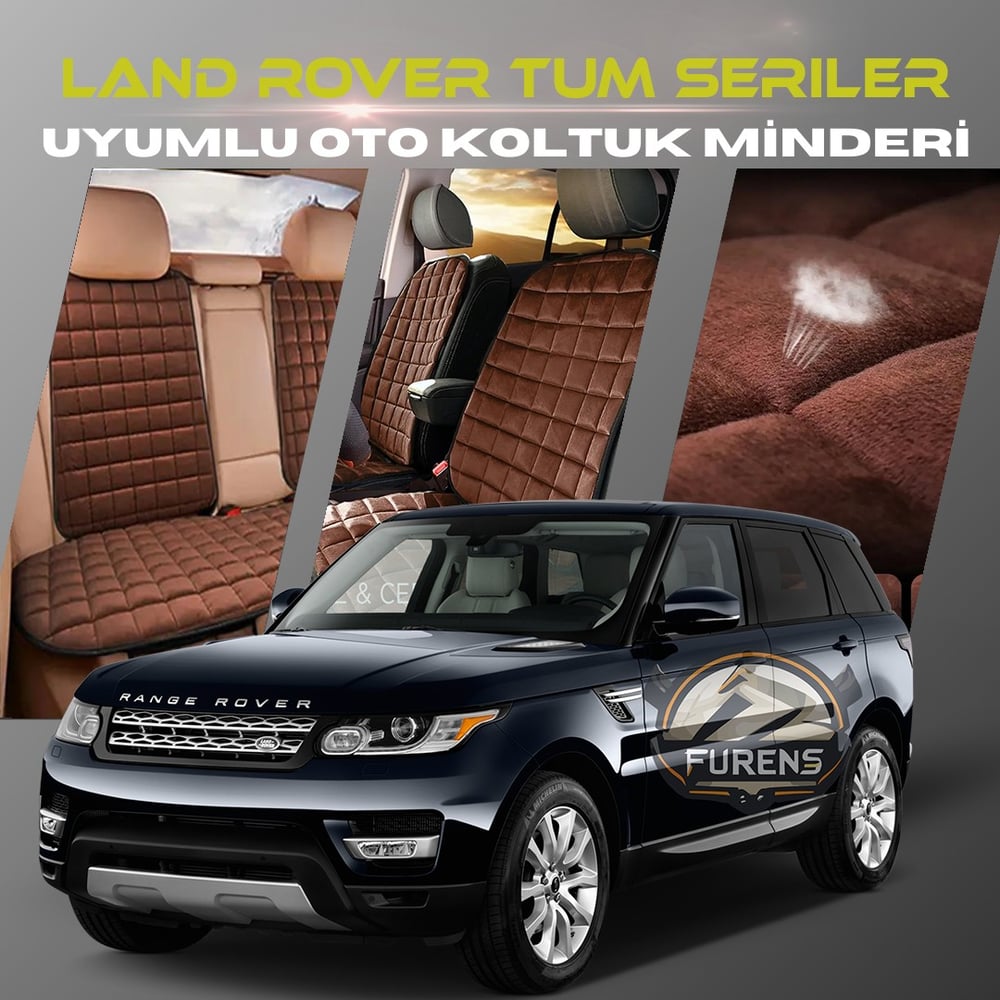 Land Rover Tüm Seriler  Kahverengi Renk Tay Tüyü Cepli & Terletmez Sırtlı Oto Koltuk Minder Seti - Koltuk Koruma Kılıfı (ÖN & ARKA TAM SET)