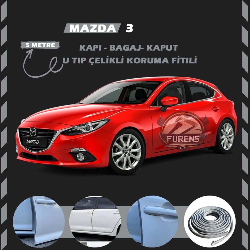 Mazda 3 Oto Araç Kapı Koruma Fitili 5metre Parlak Gri Renk
