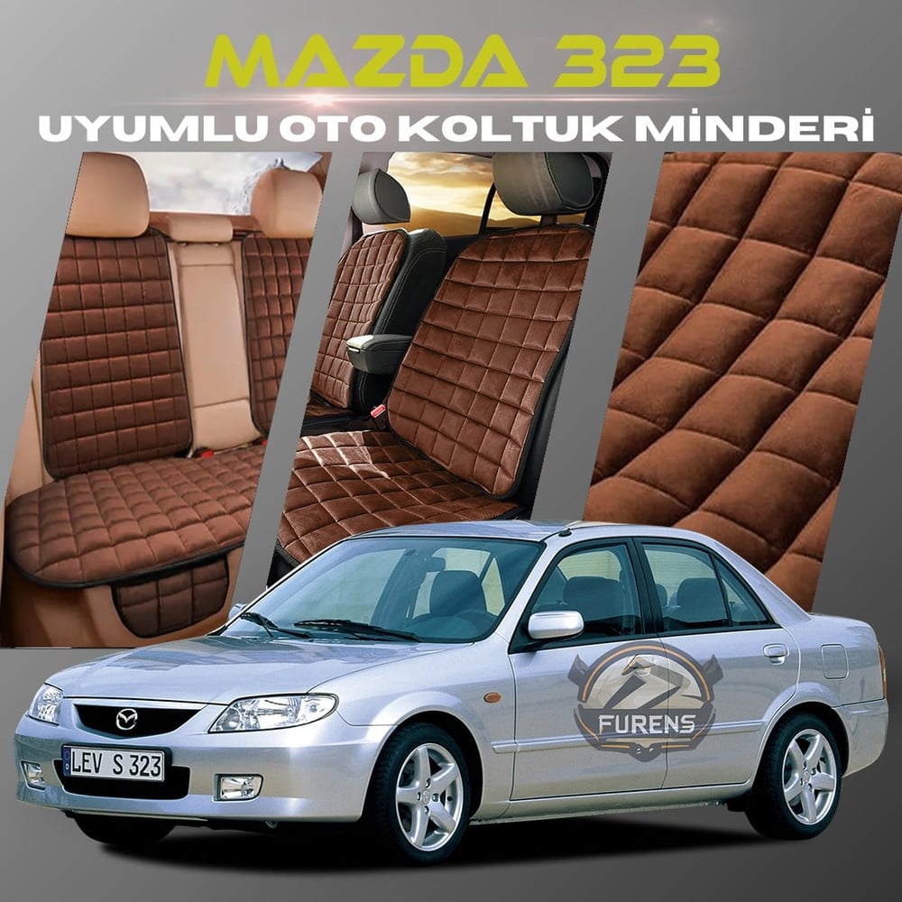Mazda 323 Kahverengi Renk Tay Tüyü Cepli & Terletmez Sırtlı Oto Koltuk Minder Seti - Koltuk Koruma Kılıfı (ÖN & ARKA TAM SET)