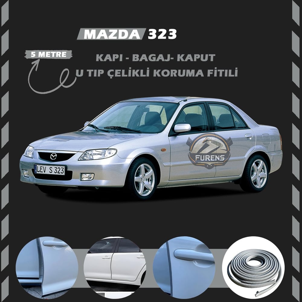 Mazda 323 Oto Araç Kapı Koruma Fitili 5metre Parlak Gri Renk