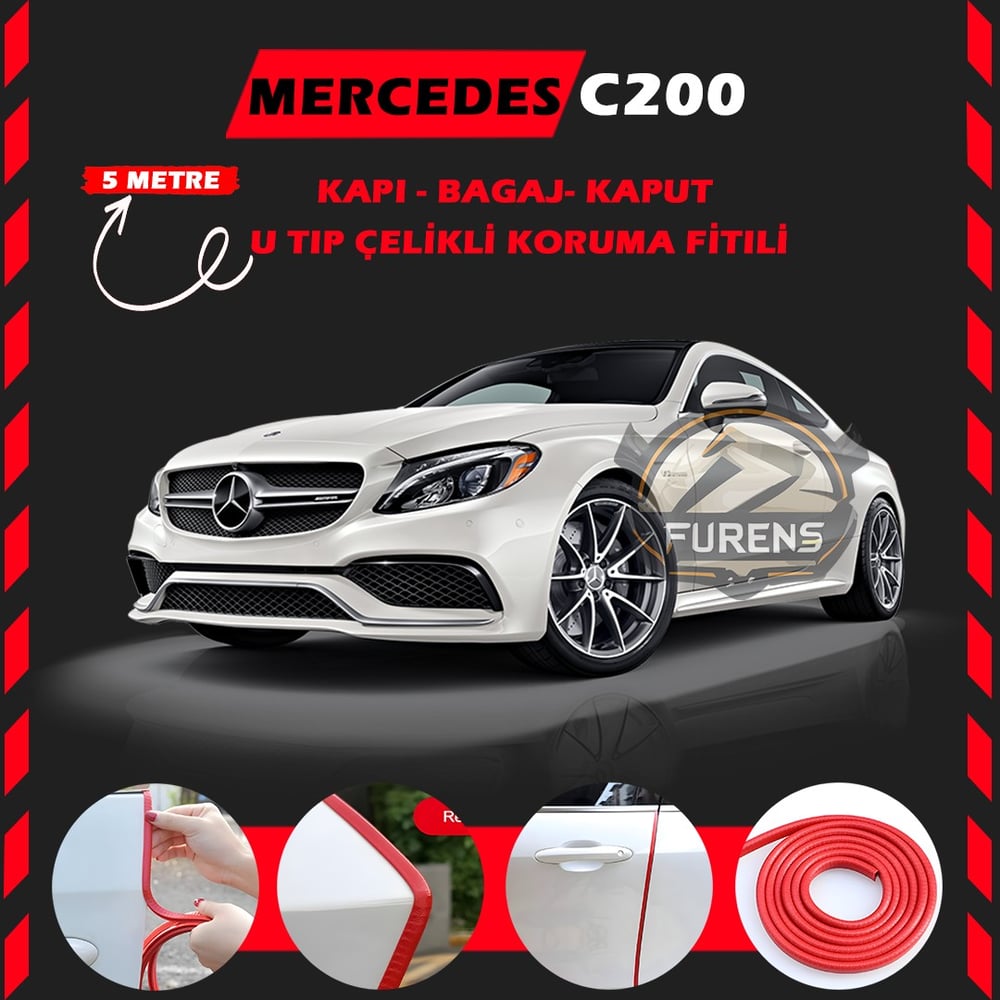 Mercedes C200 Oto Araç Kapı Koruma Fitili 5metre Parlak Kırmızı Renk