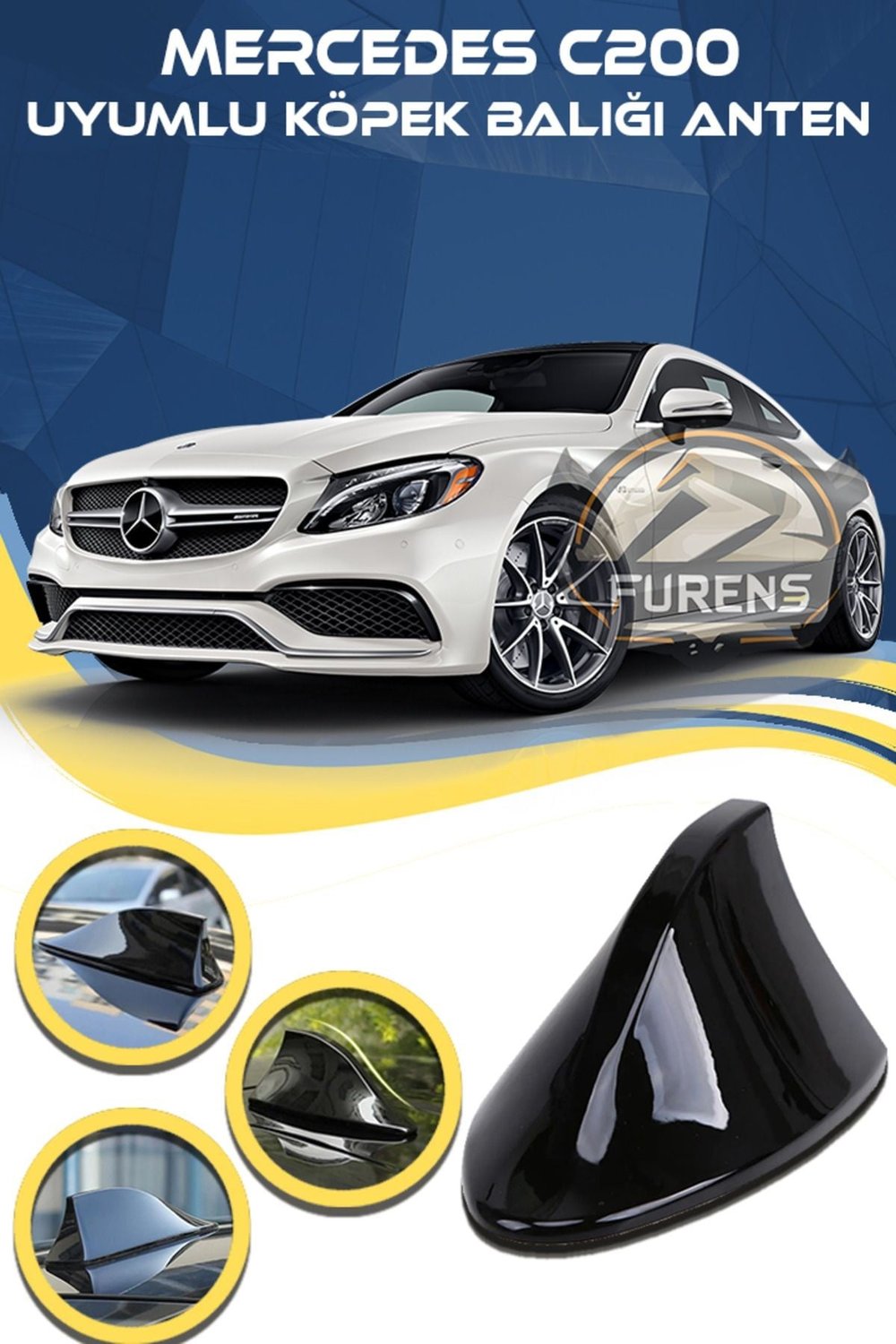 Mercedes C200 Uyumlu Oto Balık Sırtı Anten Elektrikli Köpekbalığı Balina Tavan Anteni