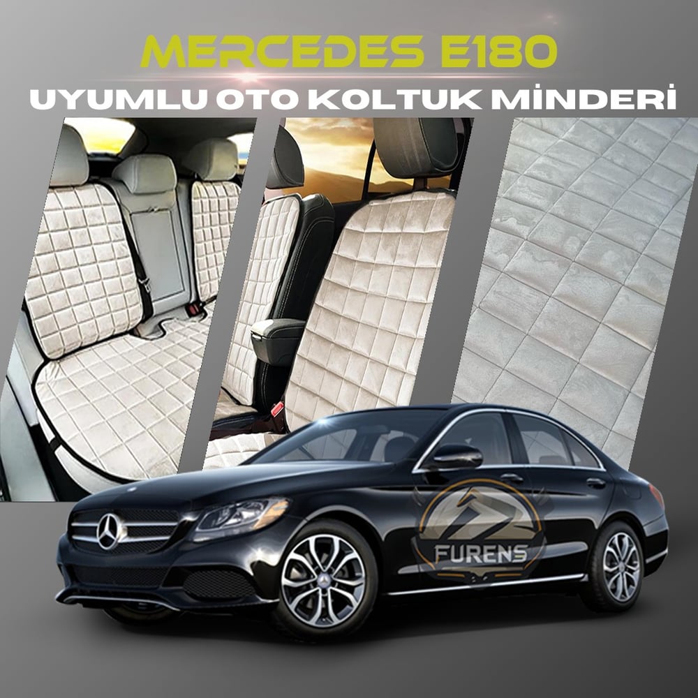 Mercedes E180 Bej Renk Tay Tüyü Cepli & Terletmez Sırtlı Oto Koltuk Minder Seti - Koltuk Koruma Kılıfı (ÖN & ARKA TAM SET)