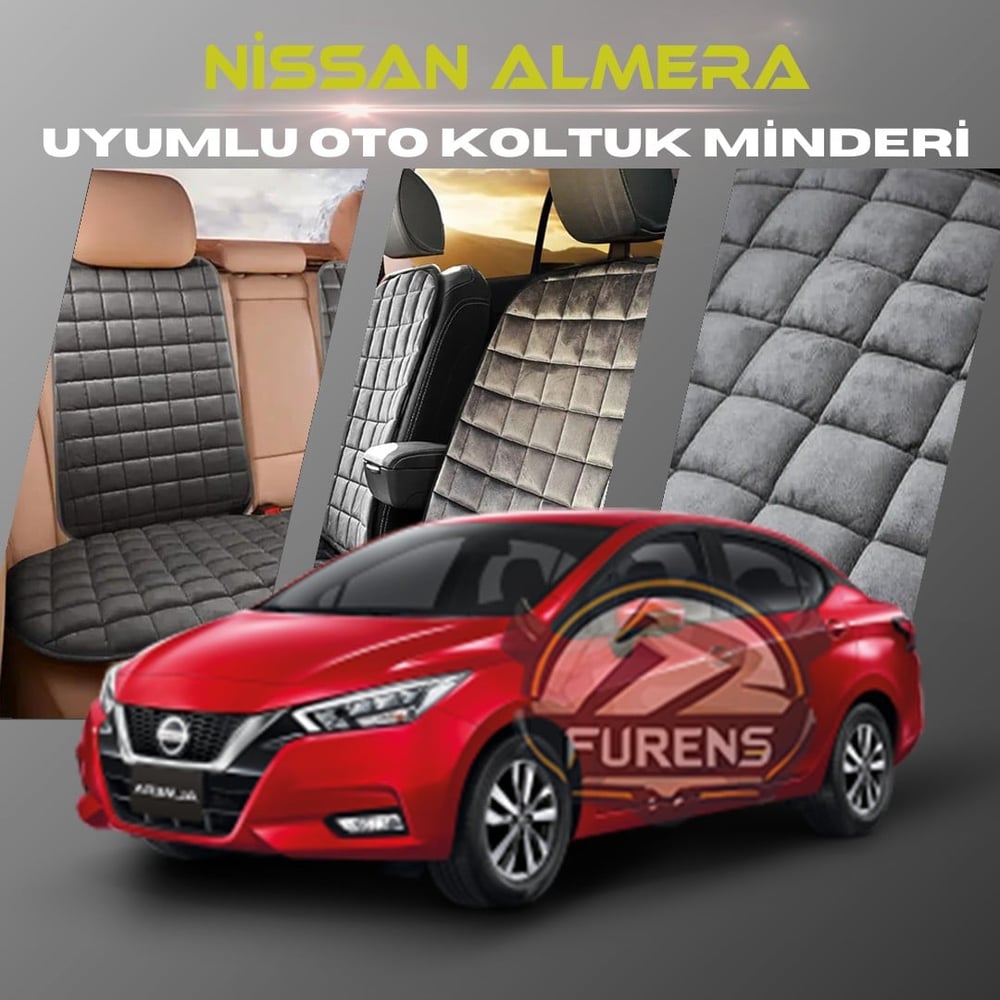 Nissan Almera Antrasit Renk Tay Tüyü Cepli & Terletmez Sırtlı Oto Koltuk Minder Seti - Koltuk Koruma Kılıfı (ÖN & ARKA TAM SET)