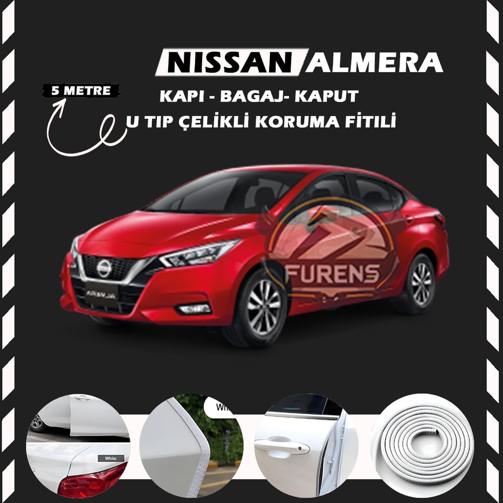 Nissan Almera Oto Araç Kapı Koruma Fitili 5metre Parlak Beyaz Renk