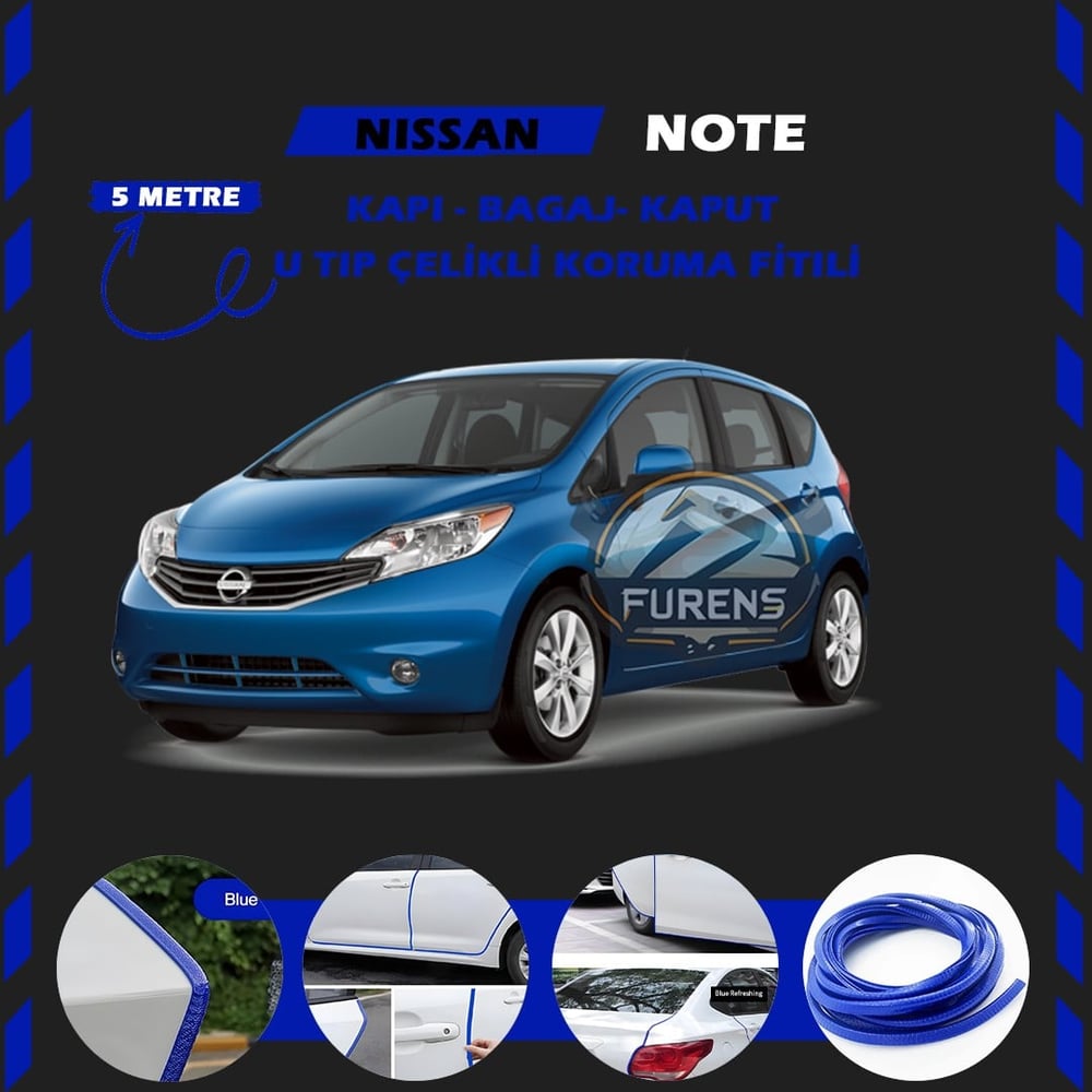 Nissan Note Oto Araç Kapı Koruma Fitili 5metre Parlak Mavi Renk