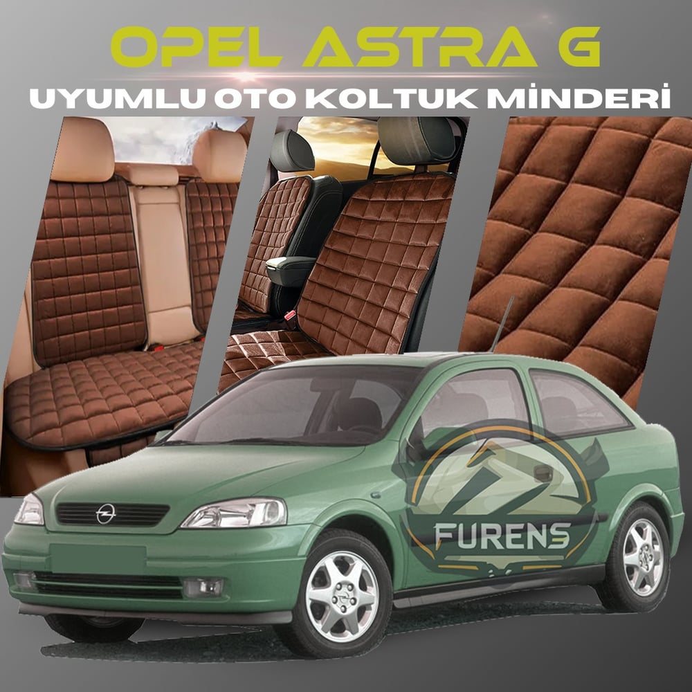 Opel Astra G Kahverengi Renk Tay Tüyü Cepli & Terletmez Sırtlı Oto Koltuk Minder Seti - Koltuk Koruma Kılıfı (ÖN & ARKA TAM SET)