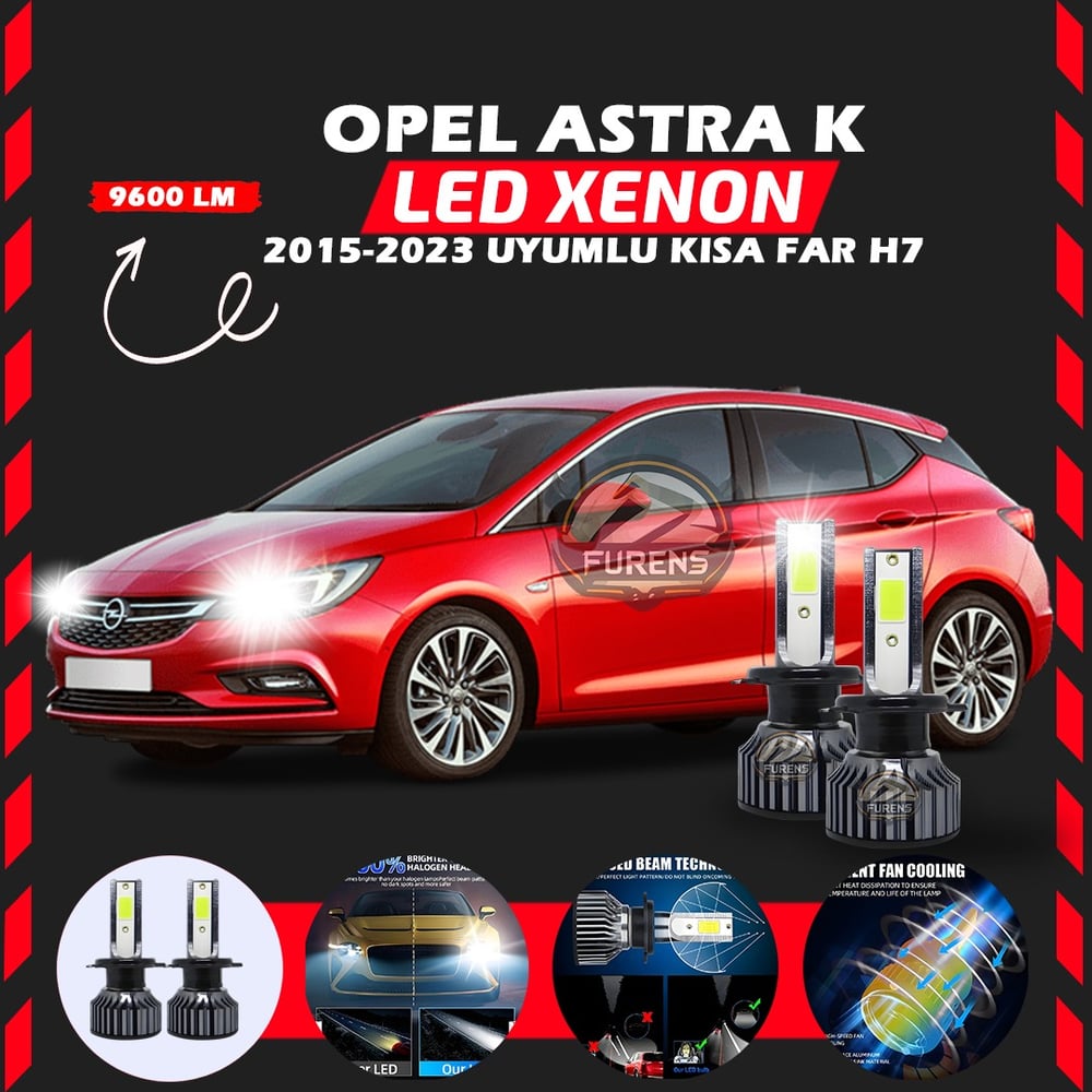 Opel Astra K 2015-2023 Kısa Far Uyumlu Şimşek Etkili Led Xenon Pro Series H7