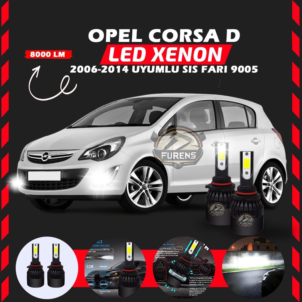 Opel Corsa D 2006-2014 Sis Farı Uyumlu Şimşek Etkili Led Xenon Light Series H9005