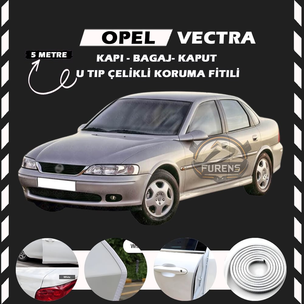 Opel Vectra Oto Araç Kapı Koruma Fitili 5metre Parlak Beyaz Renk