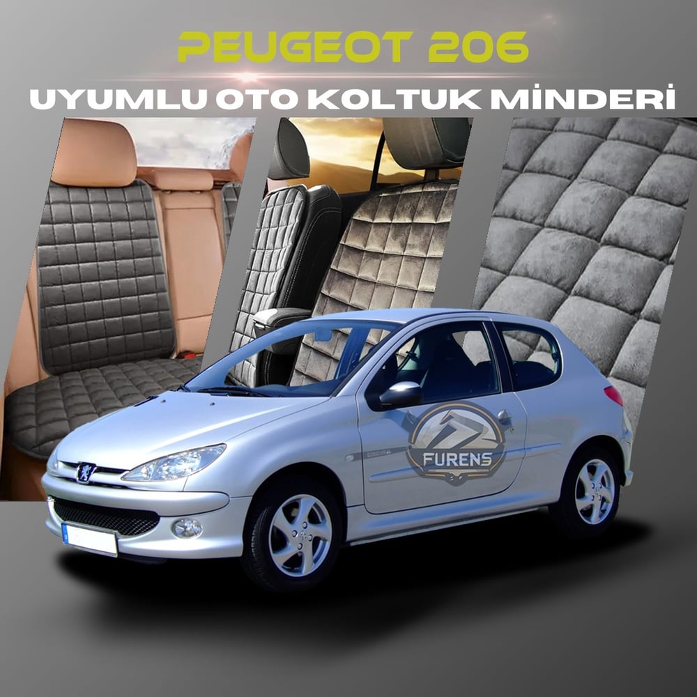Peugeot 206 Antrasit Renk Tay Tüyü Cepli & Terletmez Sırtlı Oto Koltuk Minder Seti - Koltuk Koruma Kılıfı (ÖN & ARKA TAM SET)