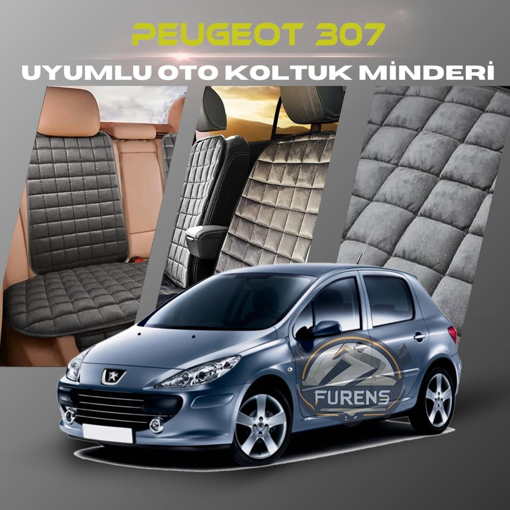Peugeot 307 Antrasit Renk Tay Tüyü Cepli & Terletmez Sırtlı Oto Koltuk Minder Seti - Koltuk Koruma Kılıfı (ÖN & ARKA TAM SET)