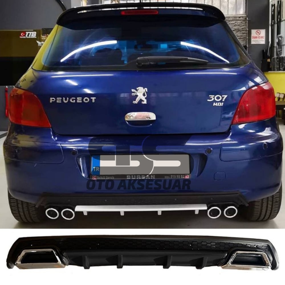 Peugeot 307 Difüzör Arka Tampon Eki 2 Egzoz Çıkışlı Siyah Lüx Tip