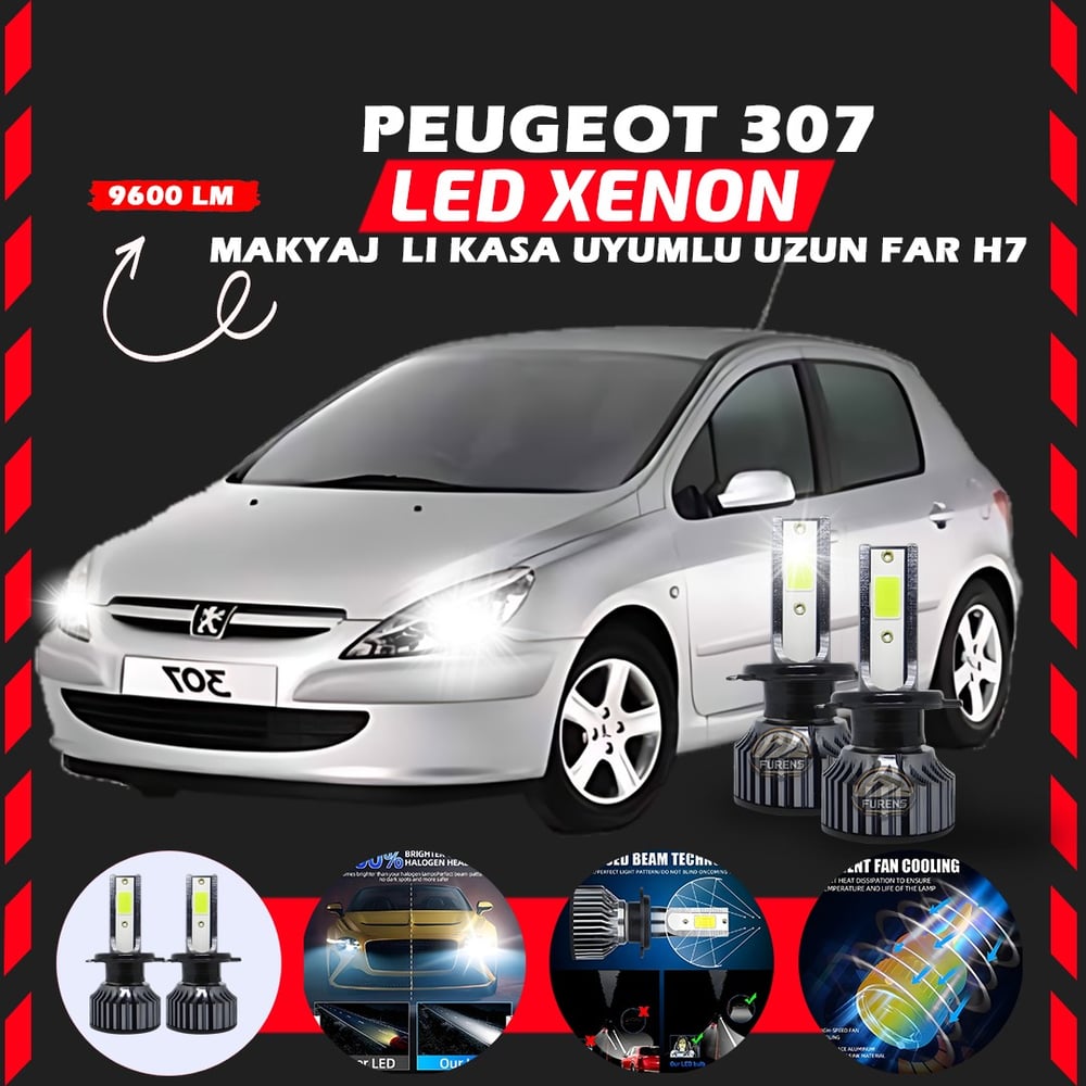 Peugeot 307 Makyajlı Kasa Uzun Far Uyumlu Şimşek Etkili Led Xenon Pro Series H7