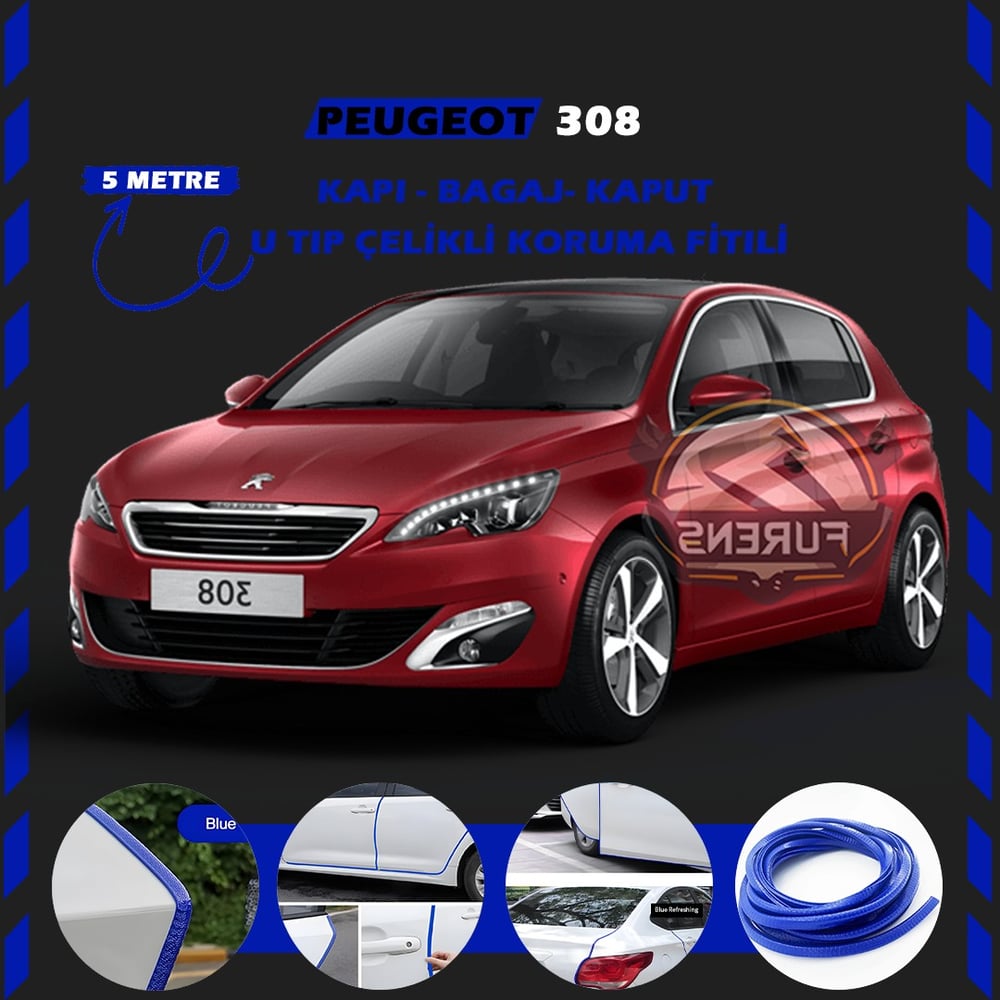 Peugeot 308 Oto Araç Kapı Koruma Fitili 5metre Parlak Mavi Renk