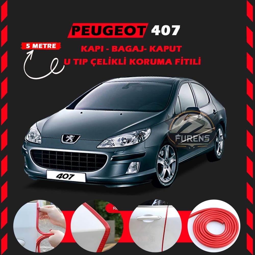 Peugeot 407 Oto Araç Kapı Koruma Fitili 5metre Parlak Kırmızı Renk