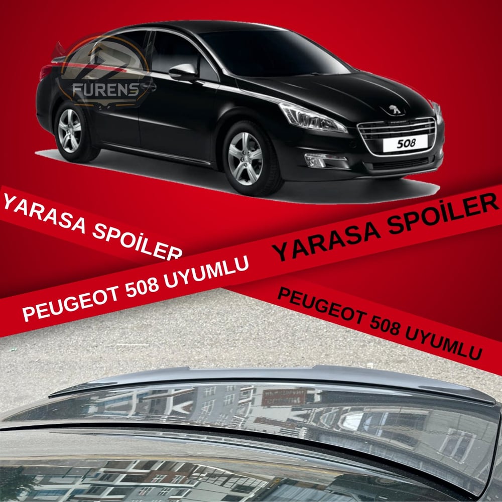 Peugeot 508 2010-2018 Bagaj Üstü Slim Yarasa Spoiler Piano Black Parlak Siyah