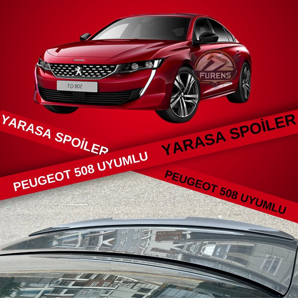 Peugeot 508 2018-2022 Bagaj Üstü Slim Yarasa Spoiler Piano Black Parlak Siyah