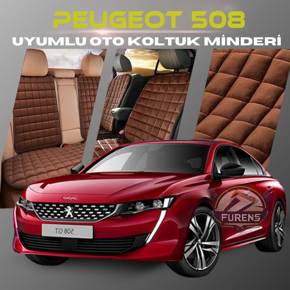 Peugeot 508 Kahverengi Renk Tay Tüyü Cepli & Terletmez Sırtlı Oto Koltuk Minder Seti - Koltuk Koruma Kılıfı (ÖN & ARKA TAM SET)