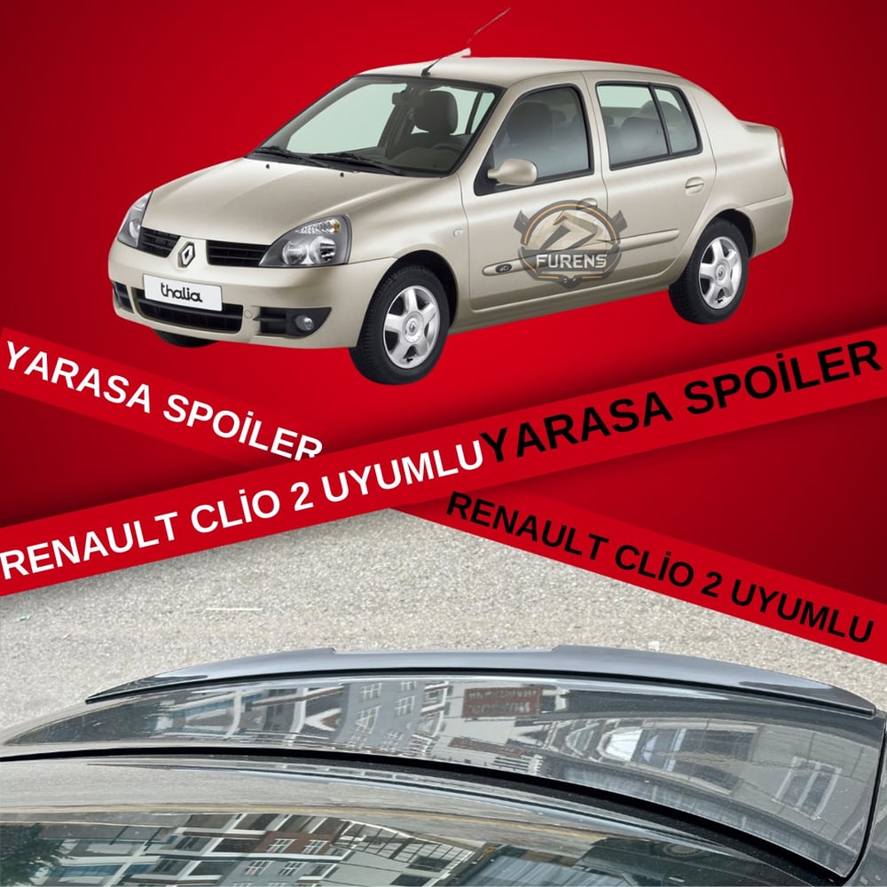 Renault Clio 2 Bagaj Üstü Slim Yarasa Spoiler Parlak Siyah Piano Black 2001-2008