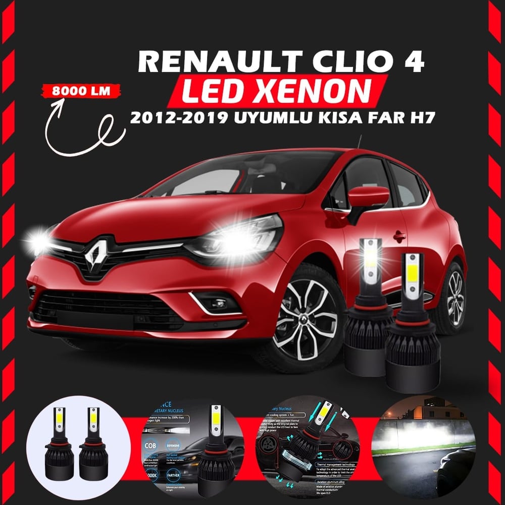 Renault Clio 4 2012-2019 Kısa Far Uyumlu Şimşek Etkili Led Xenon Light Series H7