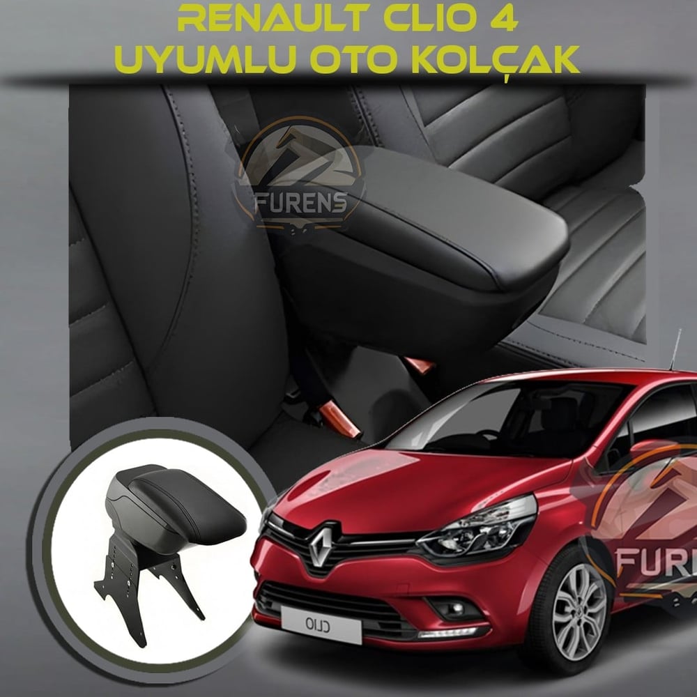Renault Clio 4 2012-2019 Uyumlu Kol Dayama Ve Kolçak Sürgülü Bardaklıklı Ayarlanabilir Siyah Deri