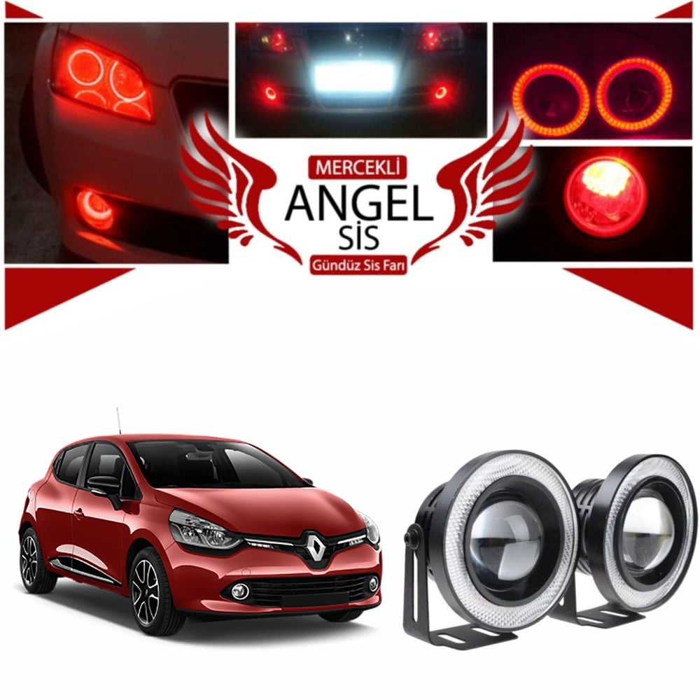 Renault Clio 4 Uyumlu, Universal Mercekli Led Angel Sis Farı, 76mm Kırmızı Renk