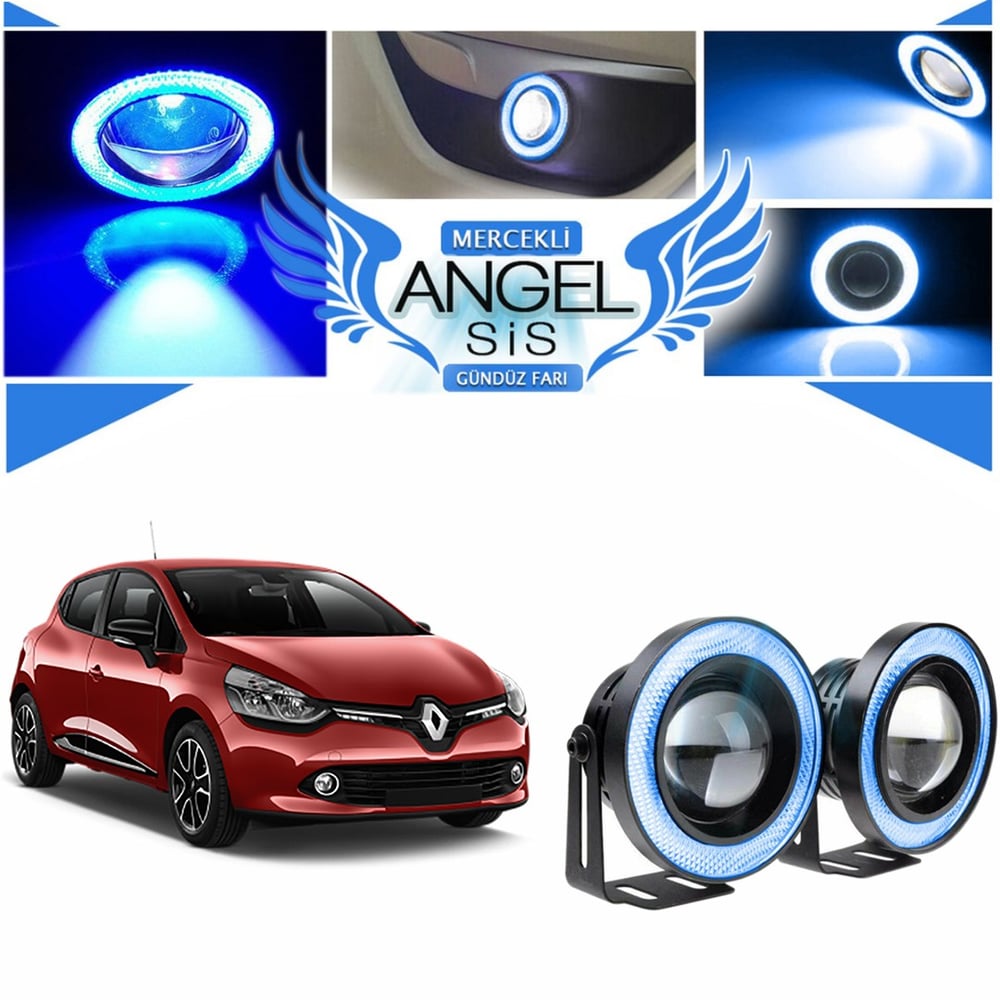 Renault Clio 4 Uyumlu, Universal Mercekli Led Angel Sis Farı, 76mm Buz Mavi Renk