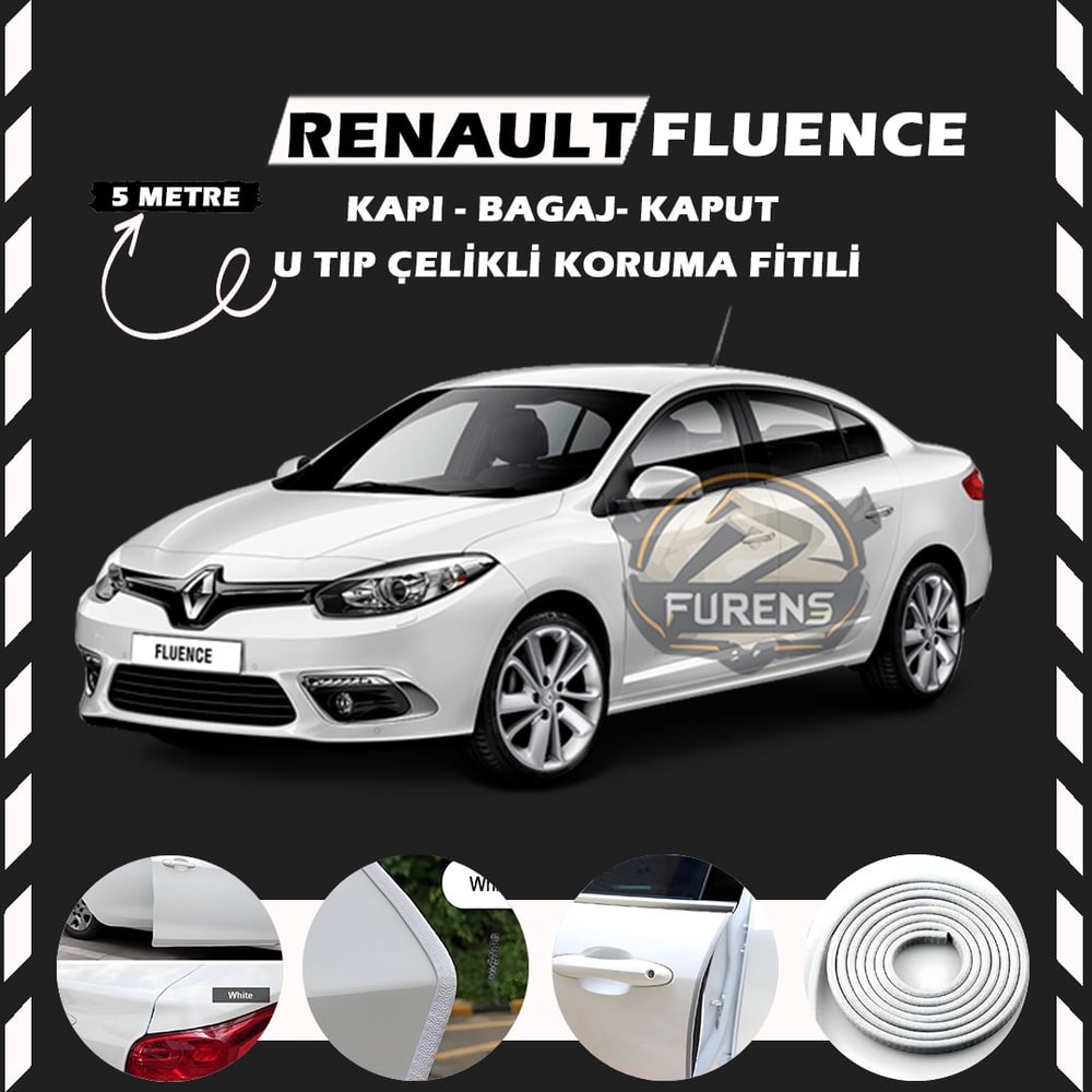 Renault Fluence Oto Araç Kapı Koruma Fitili 5metre Parlak Beyaz Renk