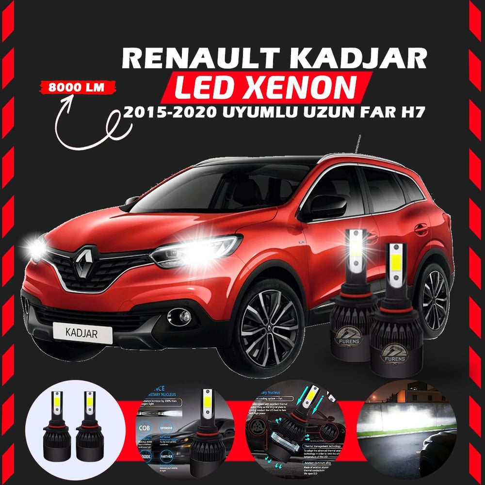 Renault Kadjar 2015-2020 Uzun Far Uyumlu Şimşek Etkili Led Xenon Light Series H7