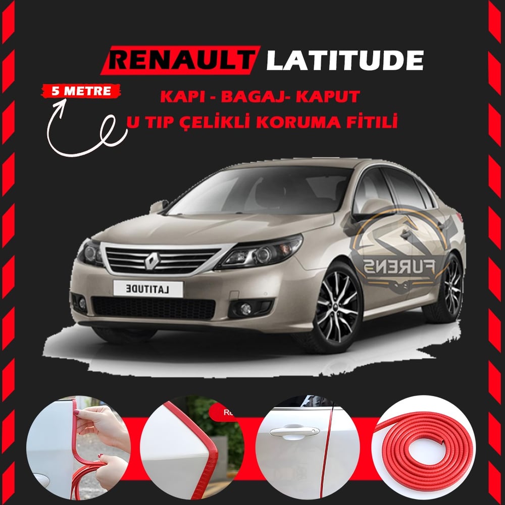 Renault Latitude Oto Araç Kapı Koruma Fitili 5metre Parlak Kırmızı Renk