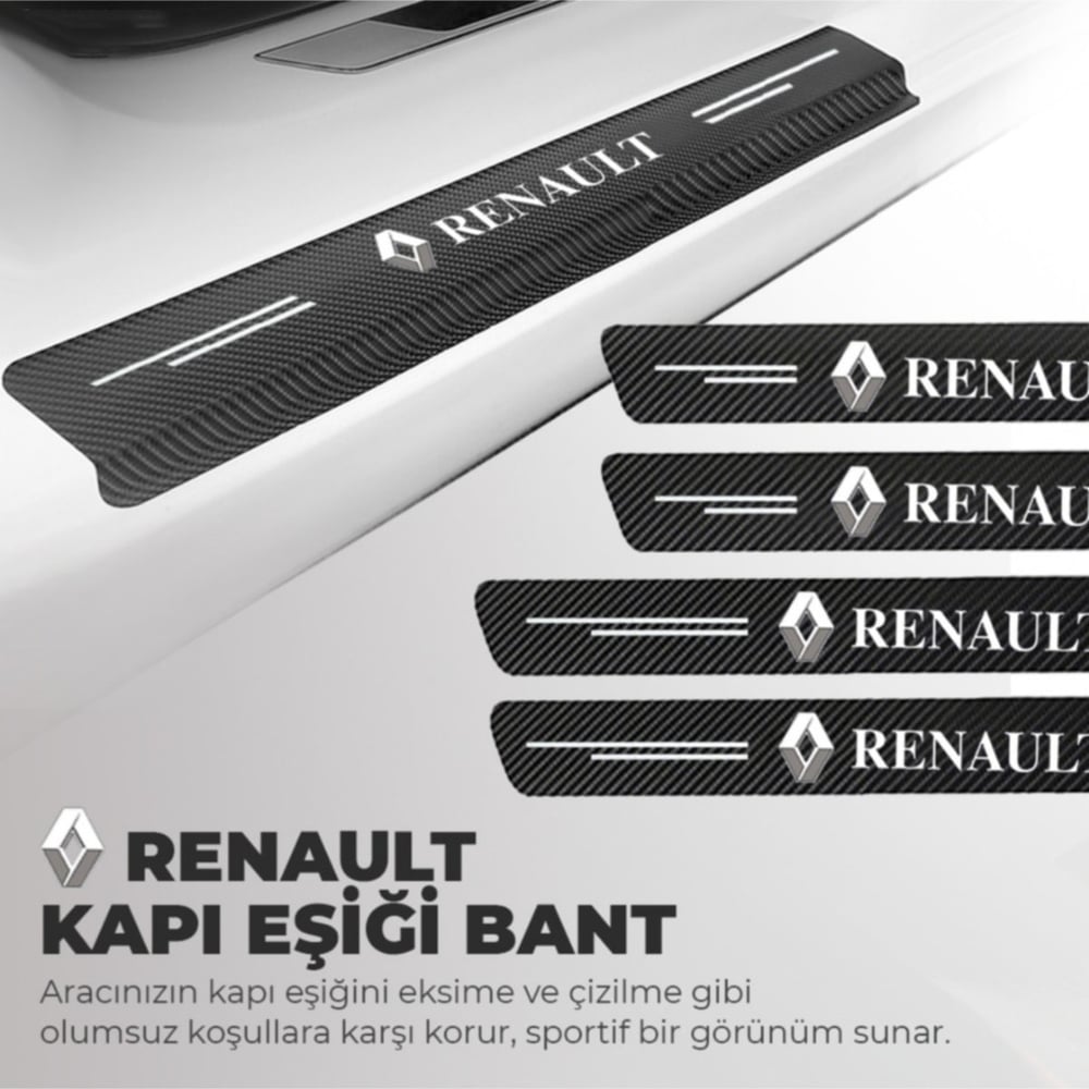 Renault Logolu Karbon Kapı Eşiği Koruyucu Bant Folyo 4'lü Set