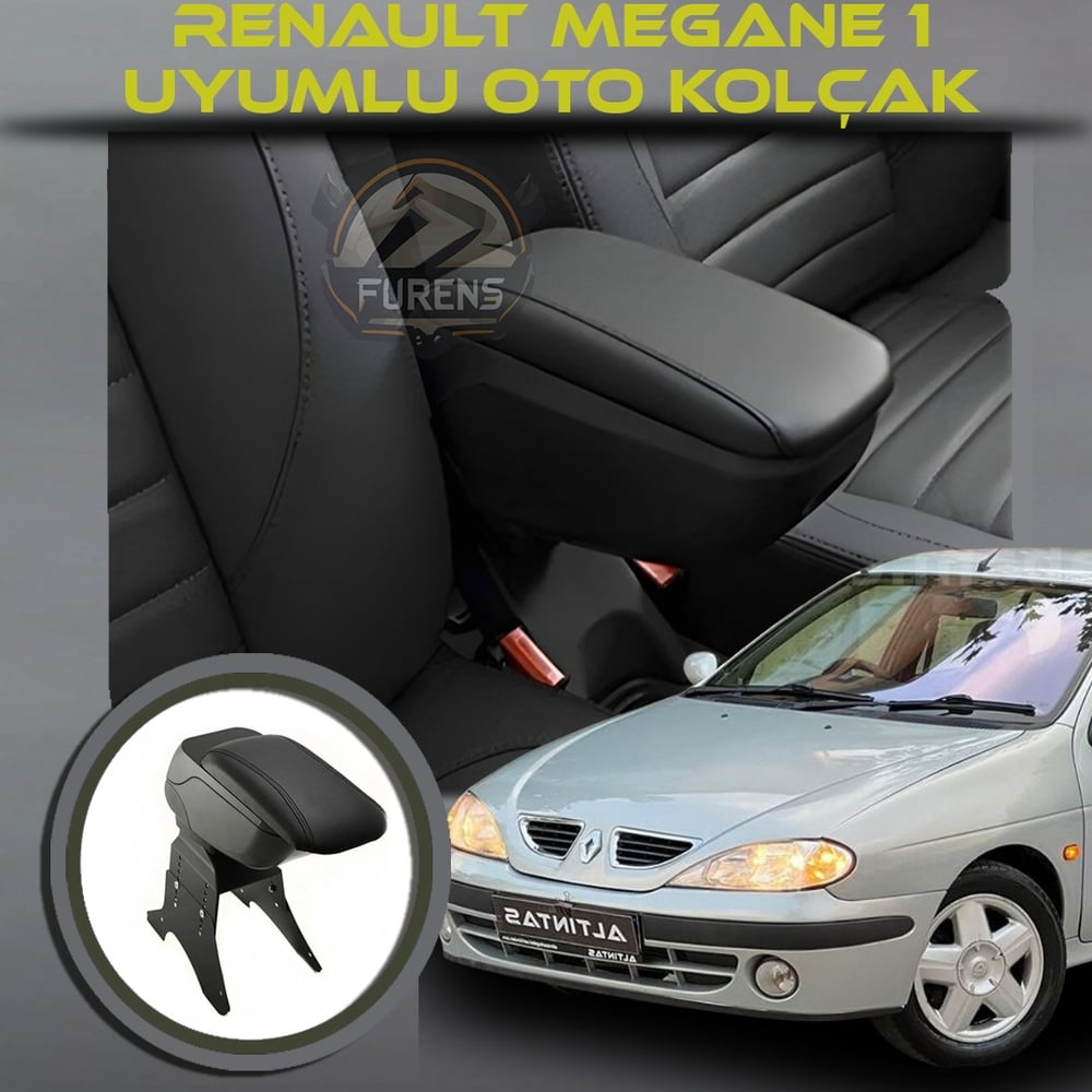 Renault Megane 1 Uyumlu Kol Dayama Ve Kolçak Sürgülü Bardaklıklı Ayarlanabilir Siyah Deri