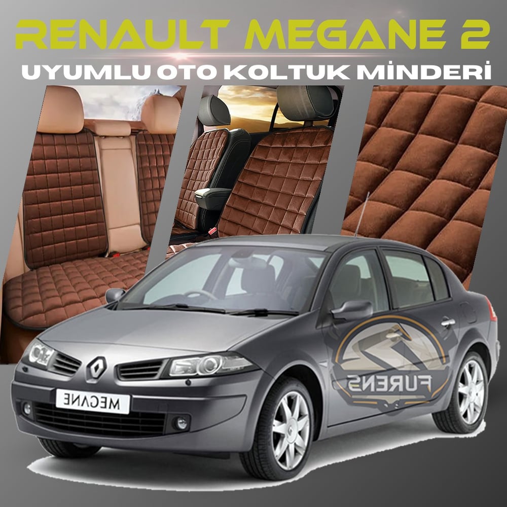 Renault Megane 2 Kahverengi Renk Tay Tüyü Cepli & Terletmez Sırtlı Oto Koltuk Minder Seti - Koltuk Koruma Kılıfı (ÖN & ARKA TAM SET)
