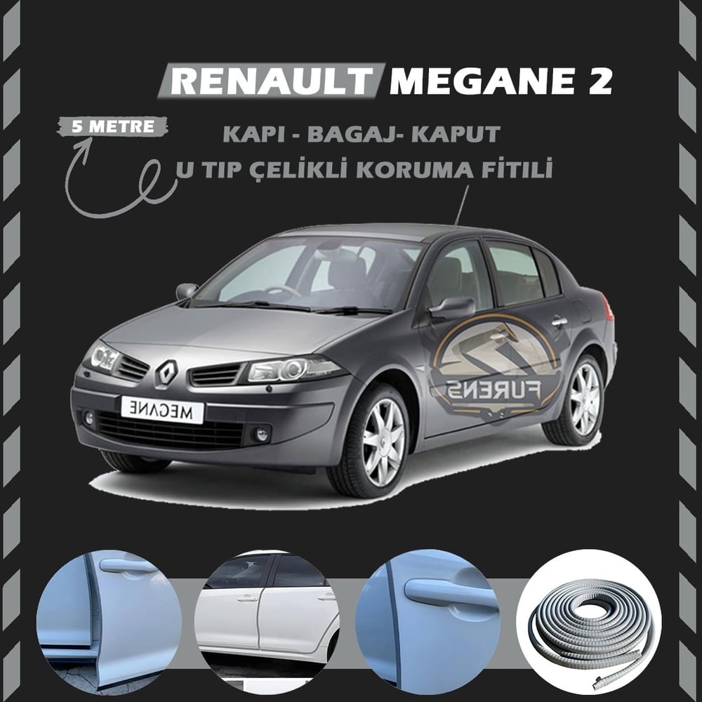 Renault Megane 2 Oto Araç Kapı Koruma Fitili 5metre Parlak Gri Renk