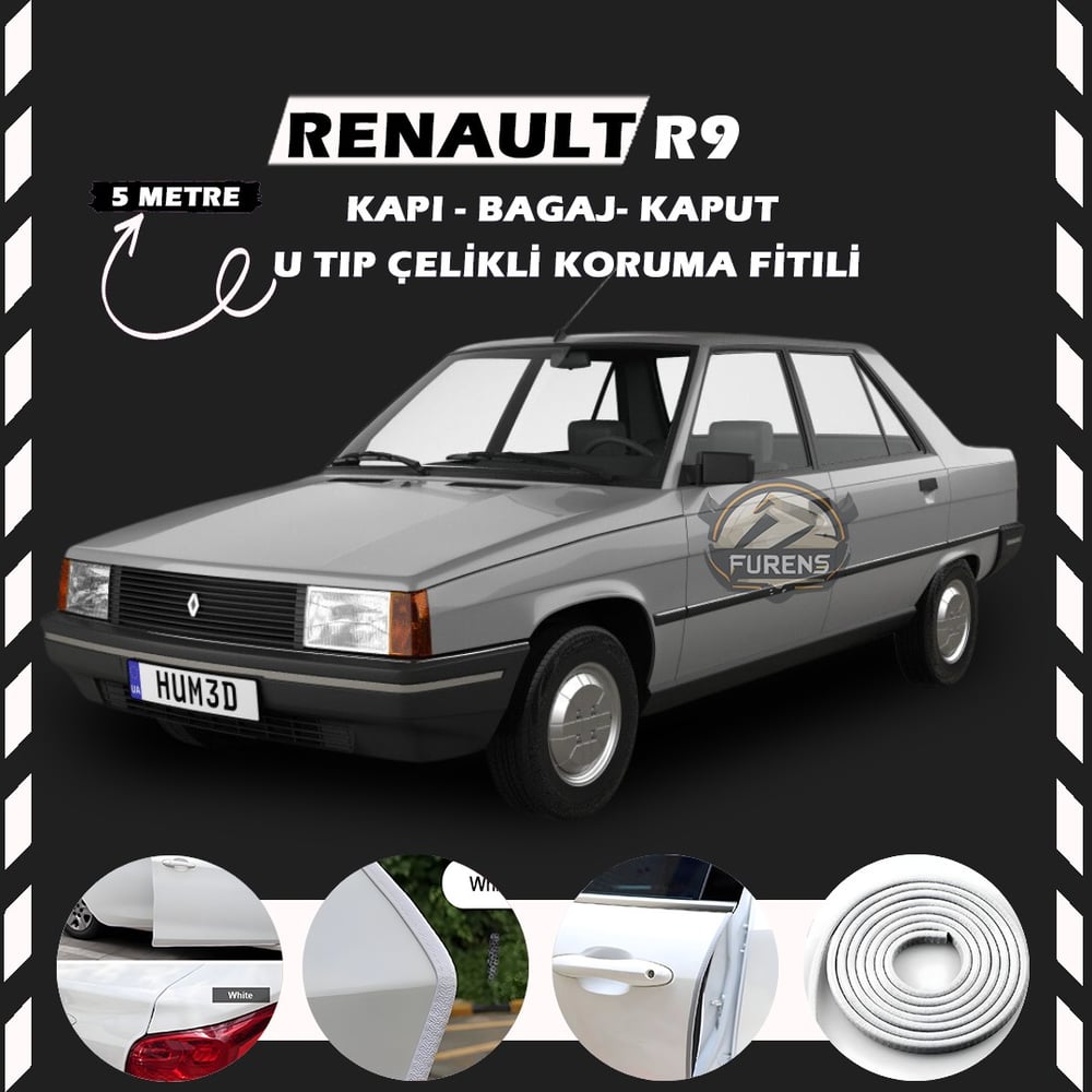 Renault R9 Oto Araç Kapı Koruma Fitili 5metre Parlak Beyaz Renk